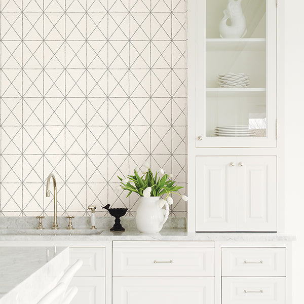 Intersection White Geometric Wallcovering Astek