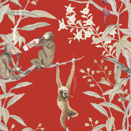 Drunk Monkeys Wallcovering - Sangria
