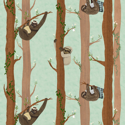 Sleepy Sleepy Sloths Wallcovering - Spearmint