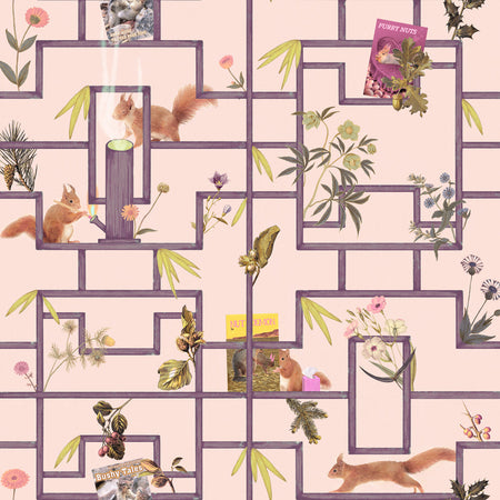 Squirrels, Nuts, and Zippers Wallcovering - Hazelnut