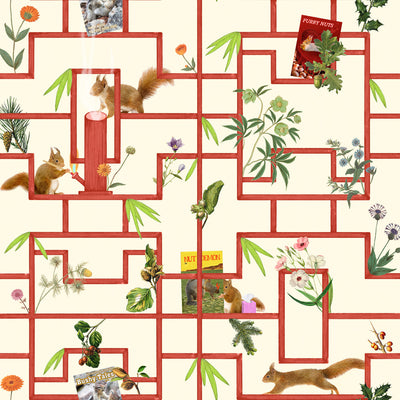 Squirrels, Nuts, and Zippers Wallcovering - Hickory