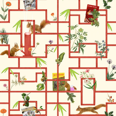 Squirrels, Nuts, and Zippers Wallcovering - Hickory