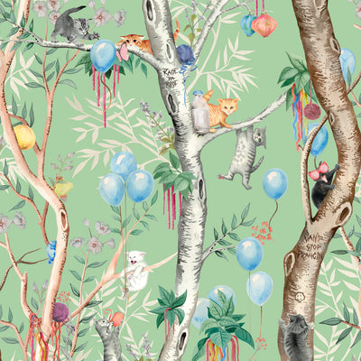 Feline Fiesta Wallcovering - Mint