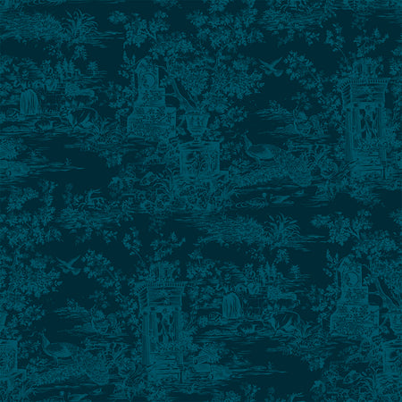 Peacock Toile Wallcovering - Cambric