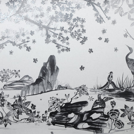 Yoshino Cherry Chinoiserie Mural - Argentum