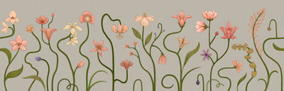 Fleurline Repeating Mural - Grey