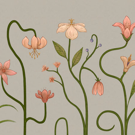 Fleurline Repeating Mural - Grey