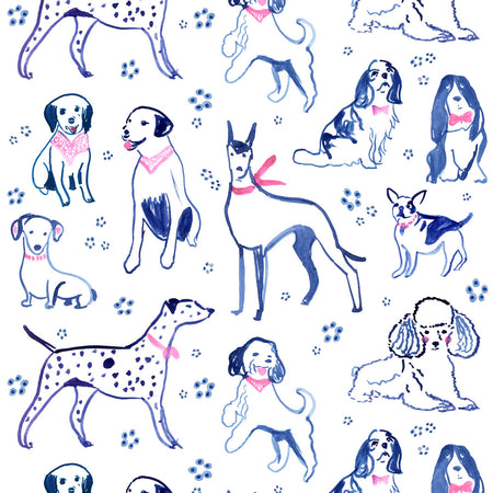 Puppy Playdate Wallcovering - Blue Ribbon
