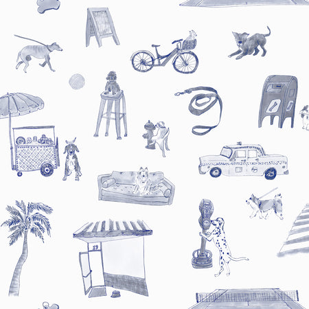 Dog Walk Wallcovering - Blue Collar