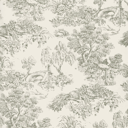 Bridge and Wheat Toile Wallcovering - Ivory