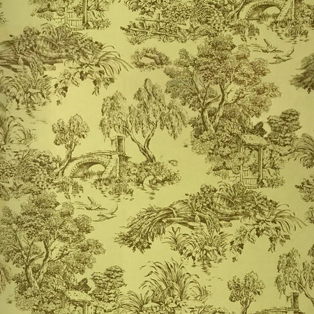 Bridge and Wheat Toile Wallcovering - Chartreuse