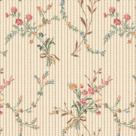 Heirloom Bouquet Stripe Wallcovering - Ivory