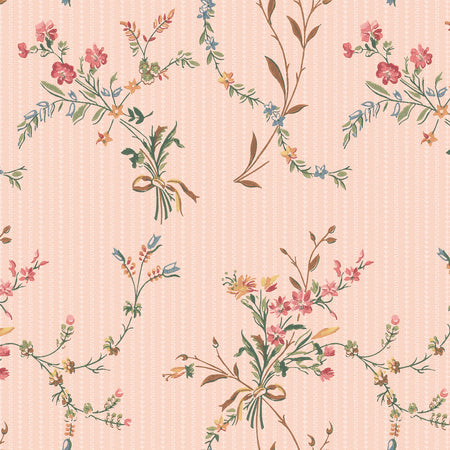 Heirloom Bouquet Stripe Wallcovering - Ballet Pink