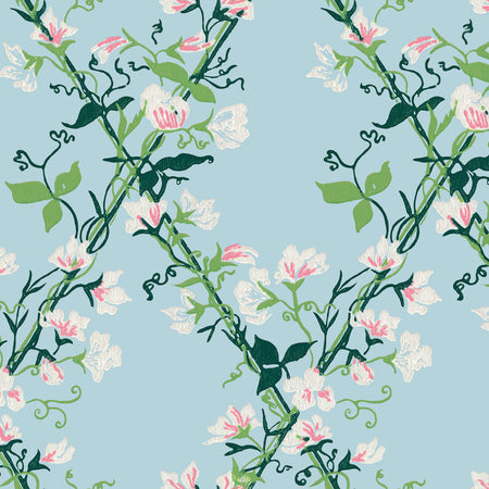 Morning Glory Trellis Wallcovering - Sky