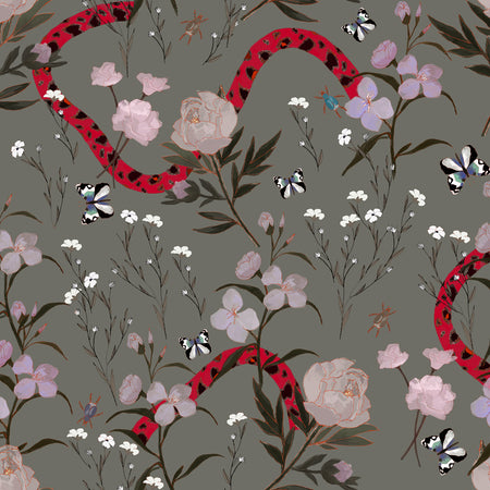 Flower and Serpent Wallcovering - Grey