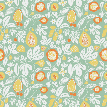 Folk Fruit Wallcovering - Seafoam