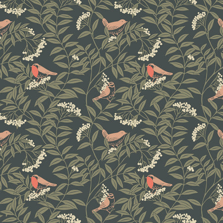 Birds in the Rowan Tree Wallcovering - Forest