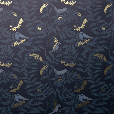 Birds in the Rowan Tree Wallcovering - Midnight