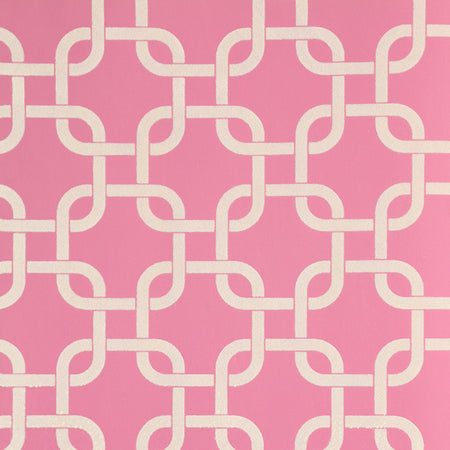 Linked Chains Flocked Wallcovering - Pink and Cream