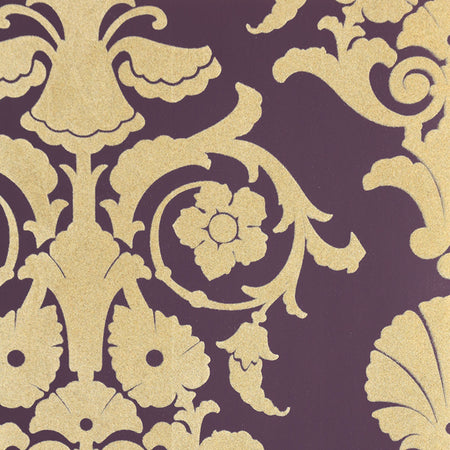 Manchester Damask Flocked Wallcovering - Plum and Beige
