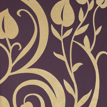 Tendril Flocked Wallcovering - Plum