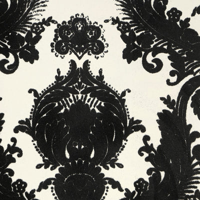 Heirloom Damask Flocked Wallcovering - Black and White