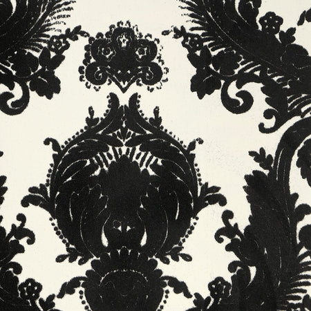 Heirloom Damask Flocked Wallcovering - Black and White