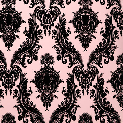 Heirloom Flocked Wallcovering - Black & Pink