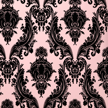 Heirloom Flocked Wallcovering - Black & Pink
