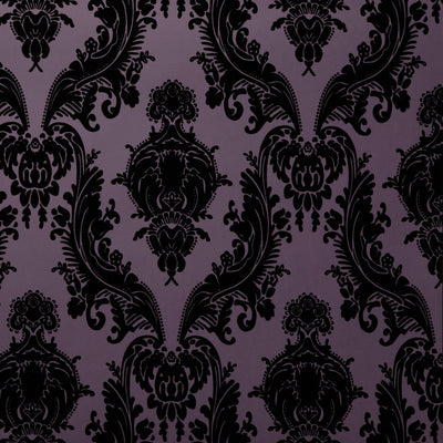 Heirloom Flocked Wallcovering - Black & Purple