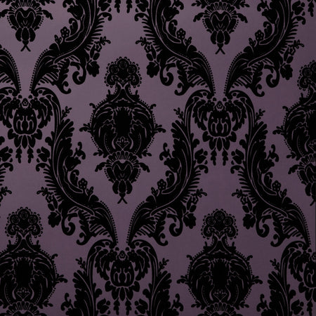 Heirloom Flocked Wallcovering - Black & Purple
