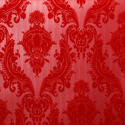 Heirloom Flocked Wallcovering - Variegated Scarlet