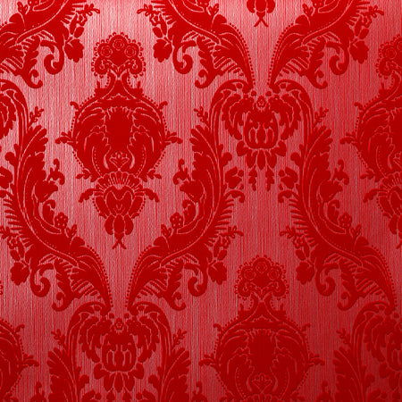 Heirloom Flocked Wallcovering - Variegated Scarlet