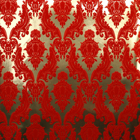Petite Heirloom Flocked Wallcovering - Scarlet & Gold