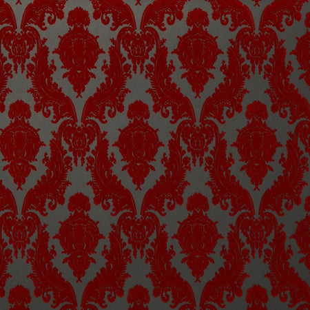 Petite Heirloom Flocked Wallcovering - Burgundy & Slate