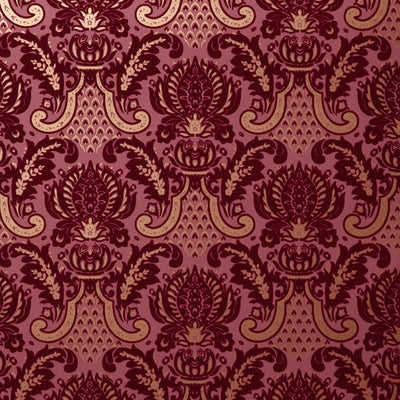 Windsor Flocked Wallcovering - Maroon & Gold