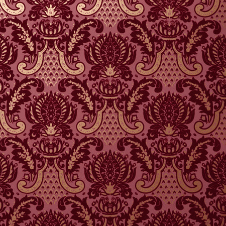 Windsor Flocked Wallcovering - Maroon & Gold