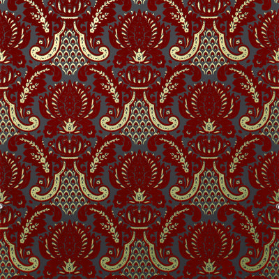 Windsor Flocked Wallcovering - Burgundy & Slate