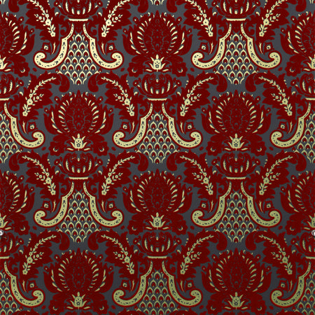 Windsor Flocked Wallcovering - Burgundy & Slate