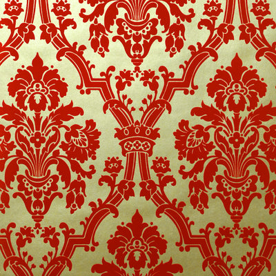 Empire Flocked Wallcovering - Scarlet & Champagne
