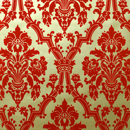 Empire Flocked Wallcovering - Scarlet & Champagne