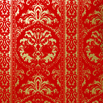 St. Moritz Flocked Wallcovering - Scarlet & Champagne