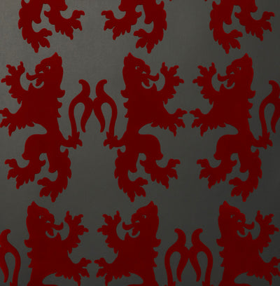 Griffons Flocked Wallcovering - Burgundy & Slate