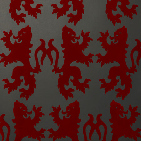 Griffons Flocked Wallcovering - Burgundy & Slate