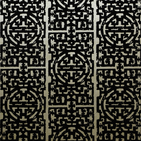 Zodiac Flocked Wallcovering - Black & Champagne