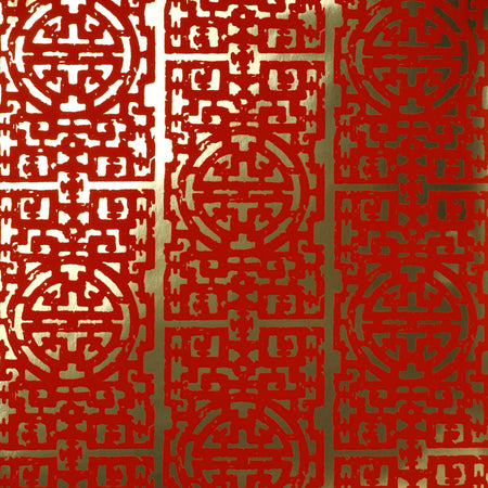 Zodiac Flocked Wallcovering - Scarlet & Gold