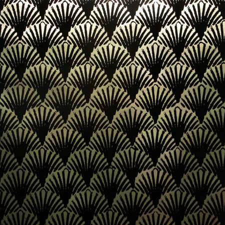 Art Deco Fans Flocked Wallcovering - Black & Gold