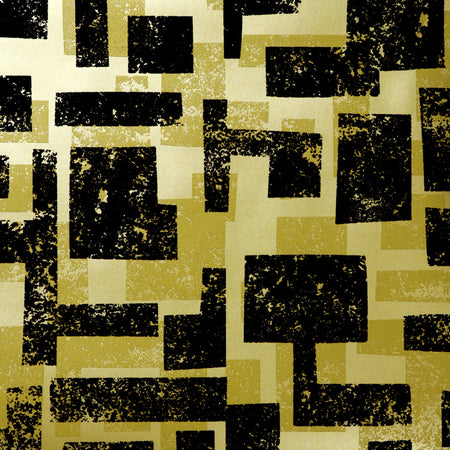Retro Blocks Flocked Wallcovering - Black & Gold
