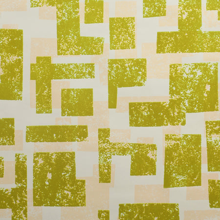 Retro Blocks Flocked Wallcovering - Lime & Beige