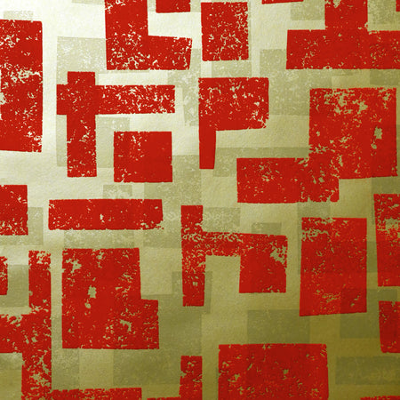 Retro Blocks Flocked Wallcovering - Scarlet & Gold